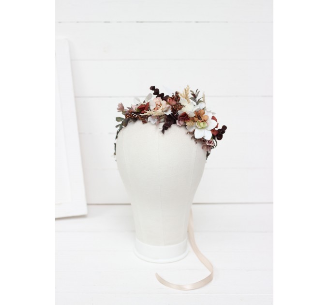 Orchid flower crown. Hair wreath  in beige white brown  colors. Flower girl crown. Wedding flowers. 0026