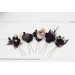  Set of 5 hair pins in deep purple black gold beige color scheme. Hair accessories. Flower accessories for wedding. Black