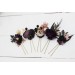  Set of 5 hair pins in deep purple black gold beige color scheme. Hair accessories. Flower accessories for wedding. Black