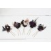  Set of 5 hair pins in deep purple black gold beige color scheme. Hair accessories. Flower accessories for wedding. Black