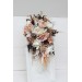 Wedding bouquets in beige white brown colors. Bridal bouquet. Cascading bouquet. Faux bouquet. Bridesmaid bouquet.Orchid bouquet.  0026