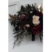 Wedding bouquets in deep purple black gold beige colors. Bridal bouquet. Cascading bouquet. Faux bouquet. Bridesmaid bouquet. Halloween wedding. BLACK