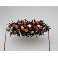  Flower arch arrangement in purple black rust gold colors.  Arbor flowers. Floral archway. Faux flowers for wedding arch. 5014