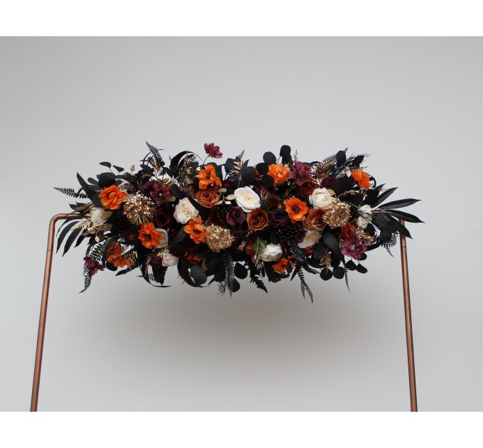 Flower Arch Arrangement in Purple, Black, Rust & Gold | Faux Floral Archway for Wedding