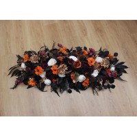  Flower arch arrangement in purple black rust gold colors.  Arbor flowers. Floral archway. Faux flowers for wedding arch. 5014