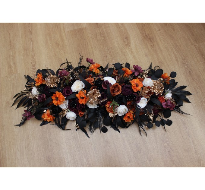 Flower Arch Arrangement in Purple, Black, Rust & Gold | Faux Floral Archway for Wedding