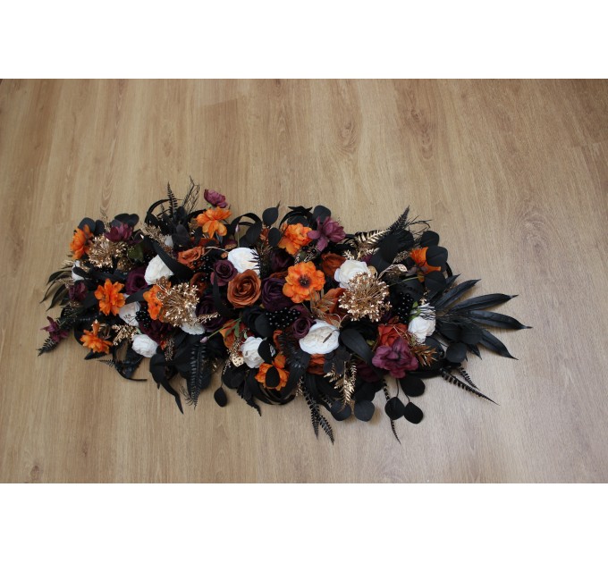 Flower Arch Arrangement in Purple, Black, Rust & Gold | Faux Floral Archway for Wedding