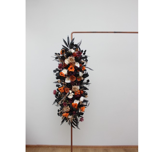 Flower Arch Arrangement in Purple, Black, Rust & Gold | Faux Floral Archway for Wedding