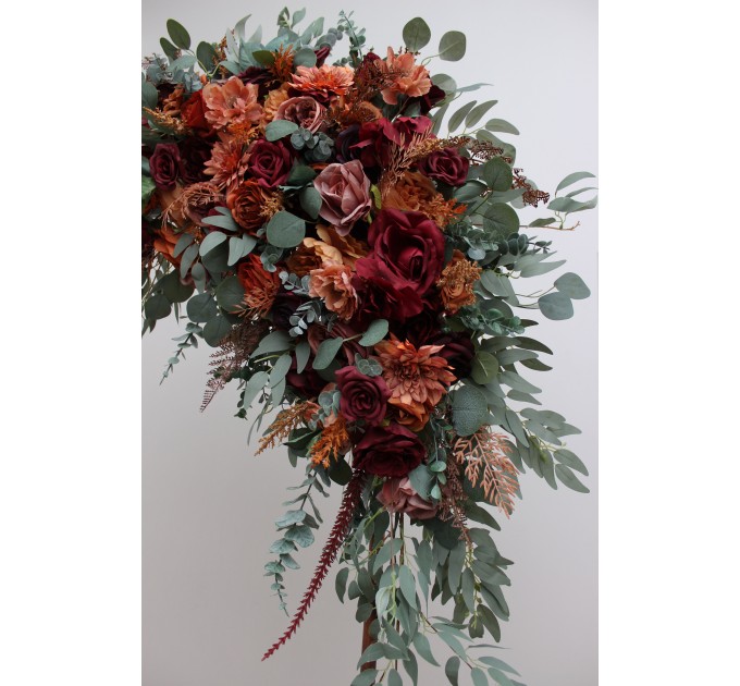 Flower Arch Arrangement in Burgundy, Dusty Rose, Terracotta & Rust | Faux Floral Archway for Wedding