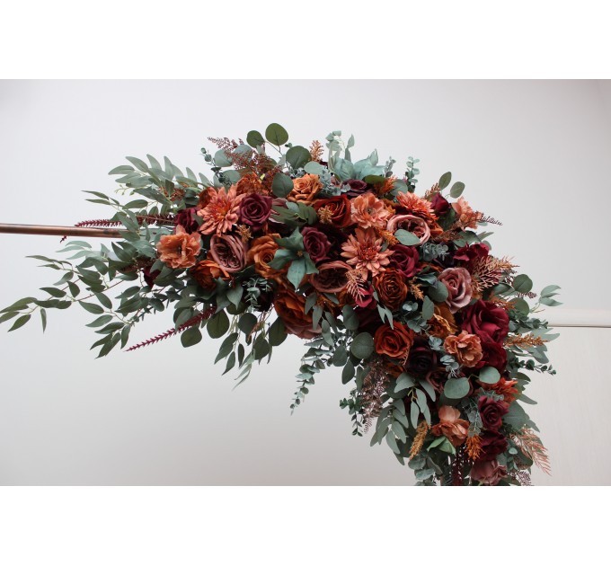 Flower Arch Arrangement in Burgundy, Dusty Rose, Terracotta & Rust | Faux Floral Archway for Wedding