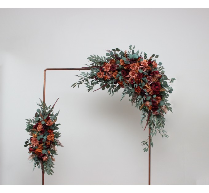 Flower Arch Arrangement in Burgundy, Dusty Rose, Terracotta & Rust | Faux Floral Archway for Wedding