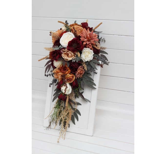 Wedding Bouquets in Rust, Burgundy & Ivory | Faux Bridal & Bridesmaid Bouquets