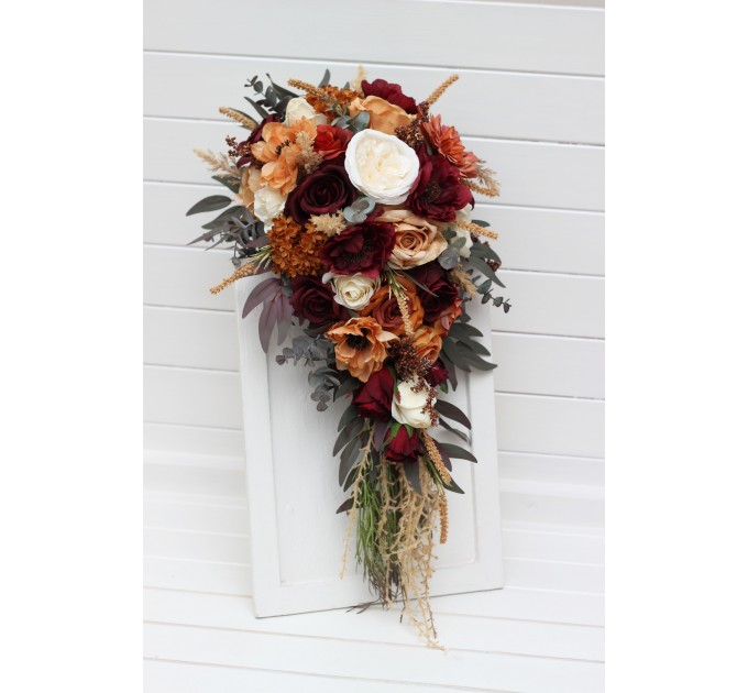 Wedding Bouquets in Rust, Burgundy & Ivory | Faux Bridal & Bridesmaid Bouquets
