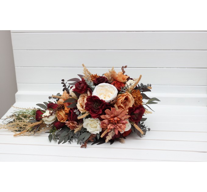 Wedding Bouquets in Rust, Burgundy & Ivory | Faux Bridal & Bridesmaid Bouquets