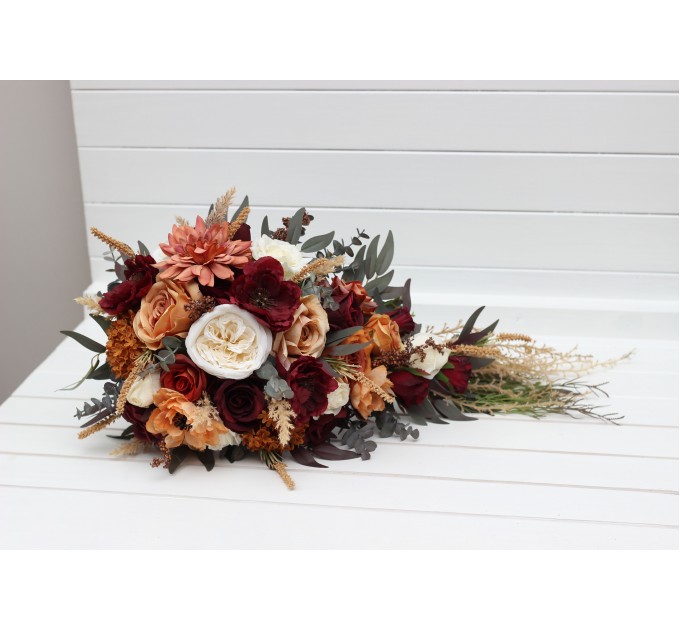 Wedding Bouquets in Rust, Burgundy & Ivory | Faux Bridal & Bridesmaid Bouquets