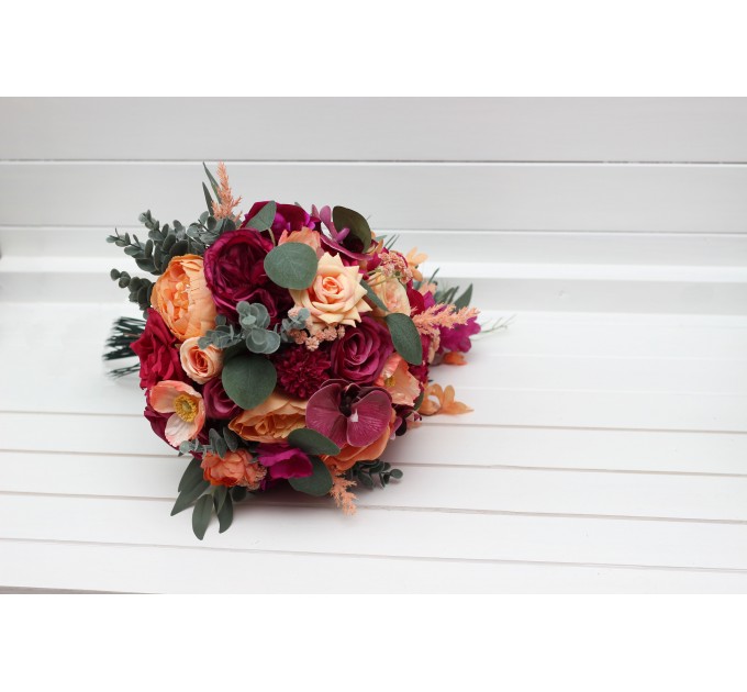 Wedding Bouquets in Magenta, Peach & Coral | Faux Bridal & Bridesmaid Bouquets