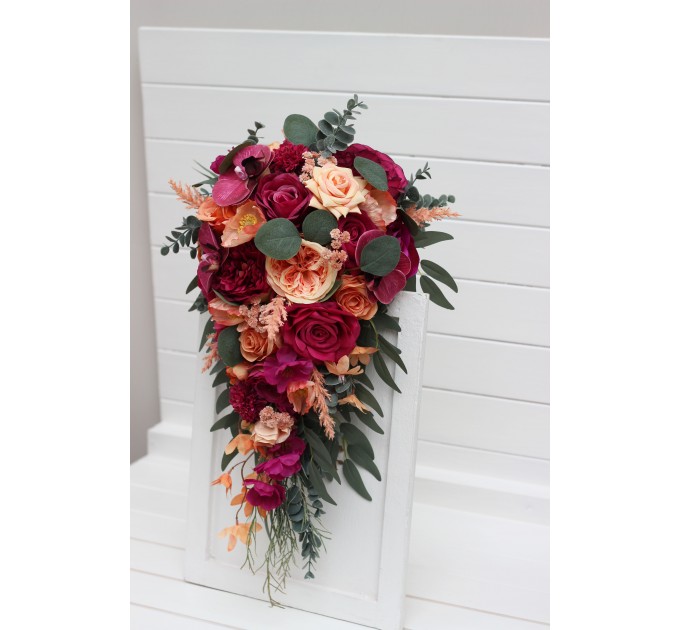 Wedding Bouquets in Magenta, Peach & Coral | Faux Bridal & Bridesmaid Bouquets