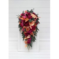 Bouquets in magenta peach coral color theme. Bridal bouquet. Faux bouquet. Bridesmaid bouquet. 5295