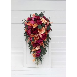Bouquets in magenta peach coral color theme. Bridal bouquet. Faux bouquet. Bridesmaid bouquet. 5295