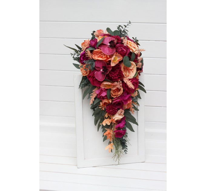 Wedding Bouquets in Magenta, Peach & Coral | Faux Bridal & Bridesmaid Bouquets