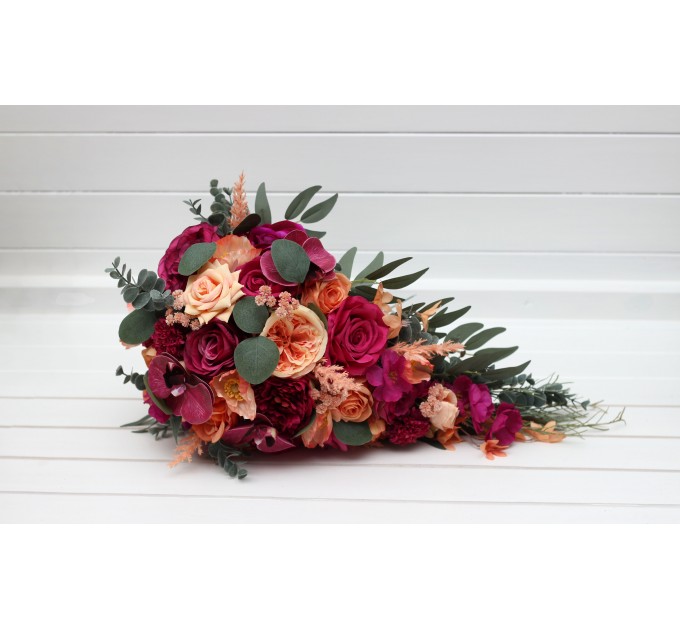 Wedding Bouquets in Magenta, Peach & Coral | Faux Bridal & Bridesmaid Bouquets