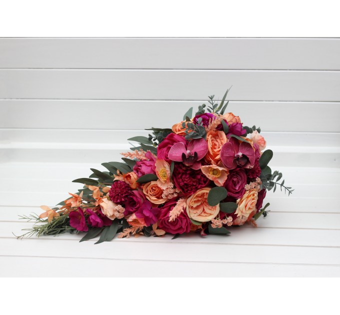 Wedding Bouquets in Magenta, Peach & Coral | Faux Bridal & Bridesmaid Bouquets