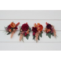  Wedding boutonnieres and wrist corsage  in magenta peach coral color scheme. Flower accessories. 5295