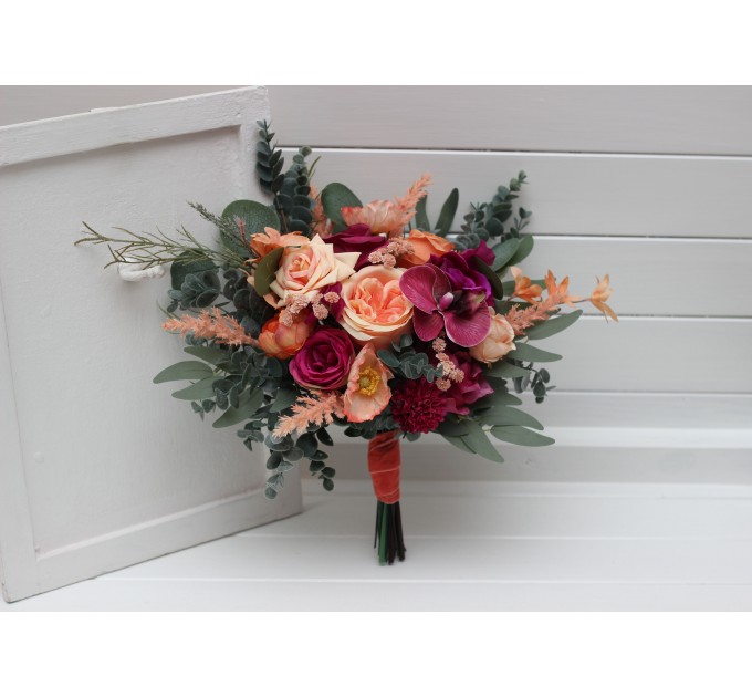Wedding Bouquets in Magenta, Peach & Coral | Faux Bridal & Bridesmaid Bouquets