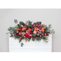  Flower arch arrangement in magenta peach coral colors.  Arbor flowers. Floral archway. Faux flowers for wedding arch. 5295