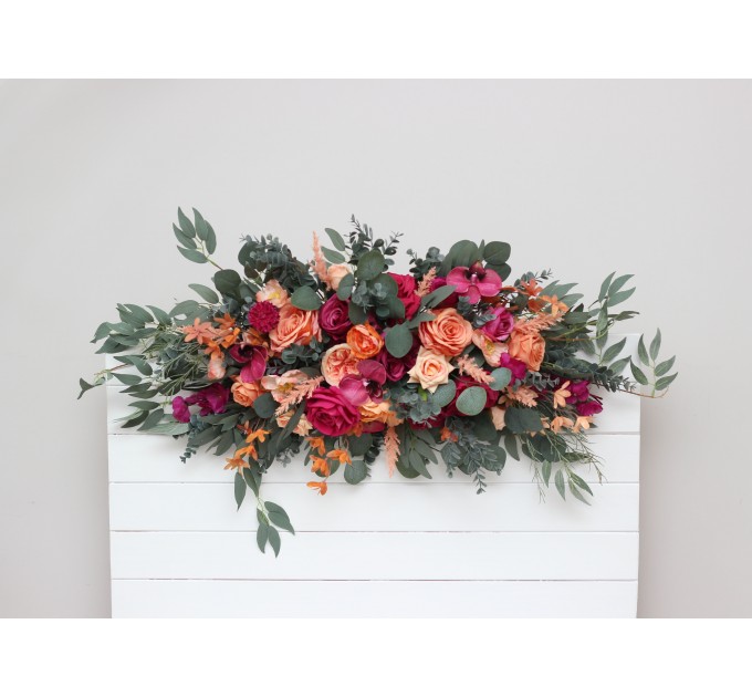 Flower Arch Arrangement in Magenta, Peach & Coral | Faux Floral Archway for Wedding