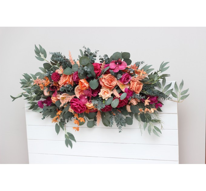 Flower Arch Arrangement in Magenta, Peach & Coral | Faux Floral Archway for Wedding