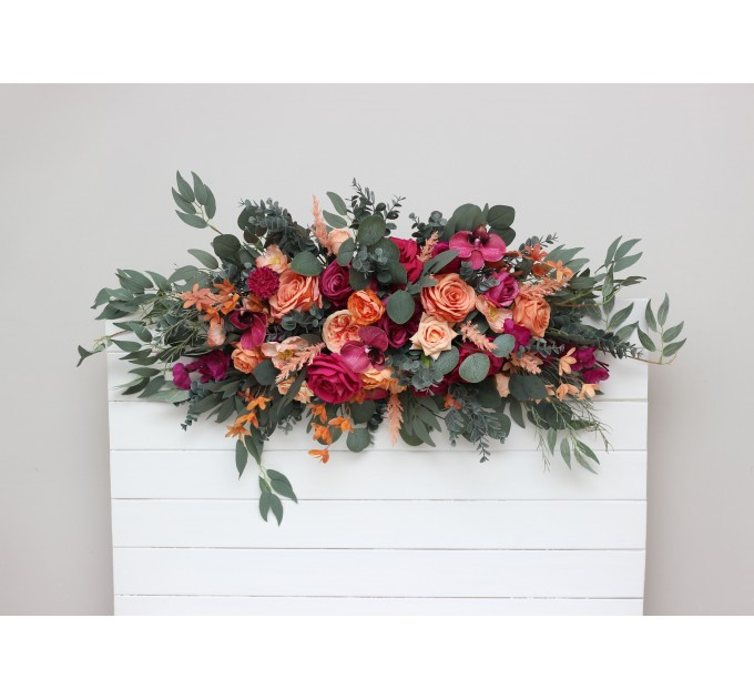 Flower Arch Arrangement in Magenta, Peach & Coral | Faux Floral Archway for Wedding