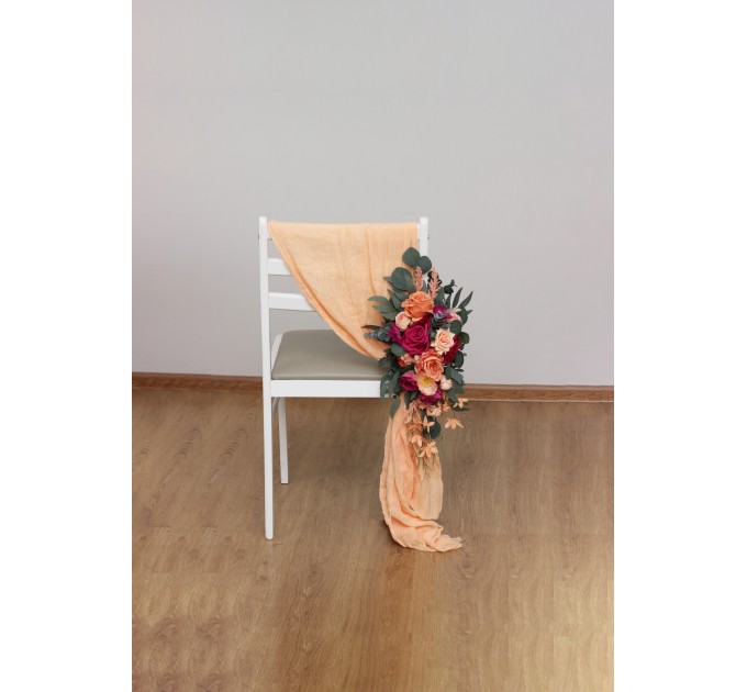 Aisle flowers in magenta peach coral scheme. Chair flowers. Sign flowers. Wedding flowers. Flowers for wedding decor. 5295
