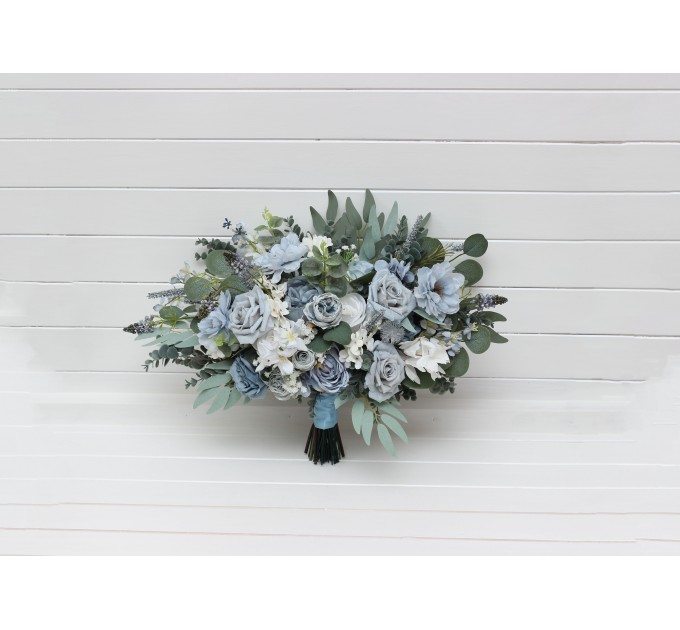 Dusty Blue & Sky Blue Bridal Bouquet | Peonies, Roses & Anemones with Sage Green for Boho Weddings