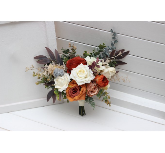 Wedding Bouquets in Rust, Orange & Cream | Faux Bridal & Bridesmaid Bouquets