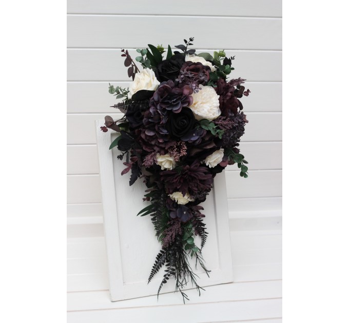 Deep Purple, Black, Ivory, and Green Wedding Bouquets – Gothic & Moody Bridal Designs