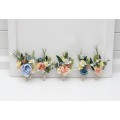 Wedding Boutonnieres & Wrist Corsage in Ivory, Yellow, Peach & Dusty Blue | Faux Flower Accessories