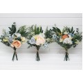 Mini bouquets for vases. Flowers for wedding decor. Ivory yellow peach dusty blue color scheme. Centerpiece. 5247