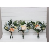 Mini bouquets for vases. Flowers for wedding decor. Ivory yellow peach dusty blue color scheme. Centerpiece. 5247