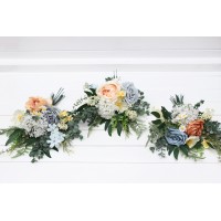 Mini bouquets for vases. Flowers for wedding decor. Ivory yellow peach dusty blue color scheme. Centerpiece. 5247