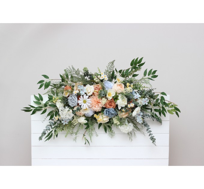 Flower Arch Arrangement in Ivory, Yellow, Peach & Dusty Blue | Faux Floral Archway for Wedding