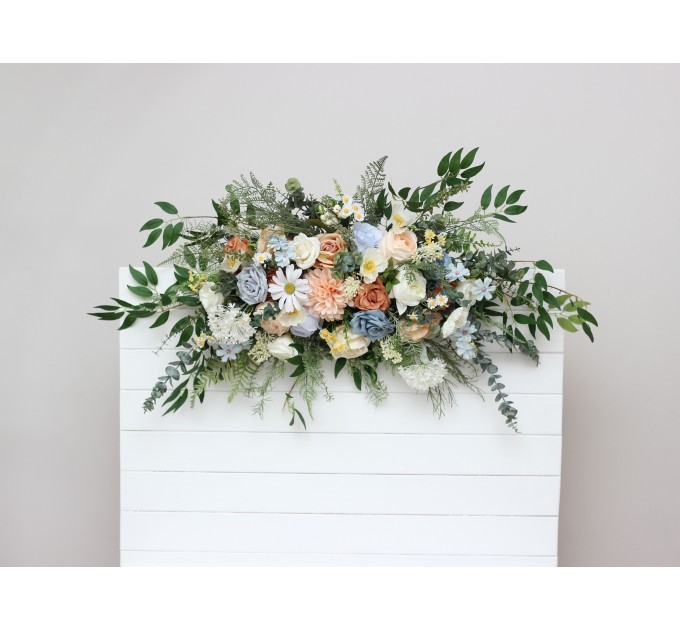 Flower Arch Arrangement in Ivory, Yellow, Peach & Dusty Blue | Faux Floral Archway for Wedding