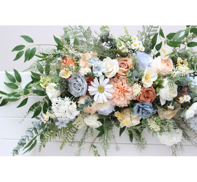 Flower Arch Arrangement in Ivory, Yellow, Peach & Dusty Blue | Faux Floral Archway for Wedding