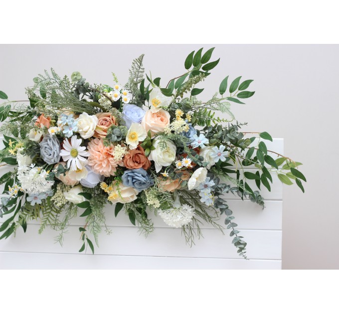 Flower Arch Arrangement in Ivory, Yellow, Peach & Dusty Blue | Faux Floral Archway for Wedding