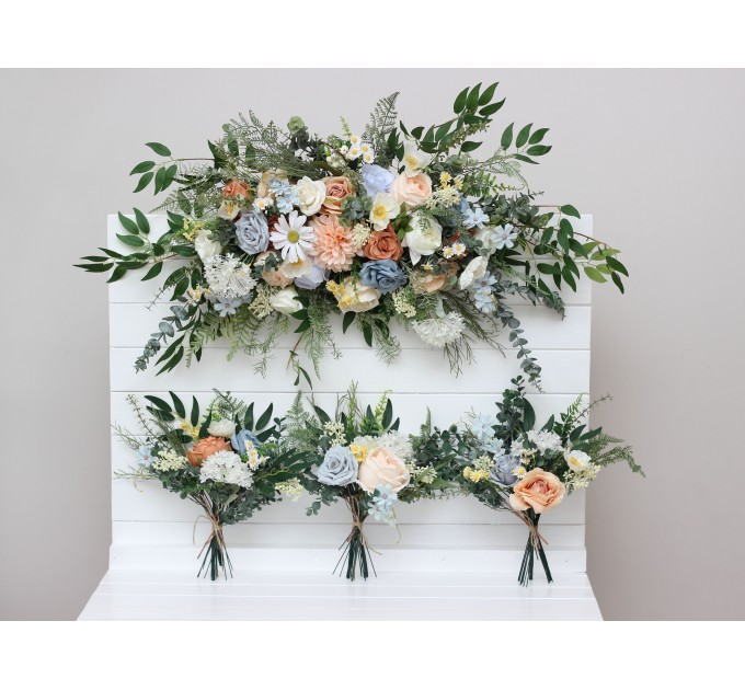 Flower Arch Arrangement in Ivory, Yellow, Peach & Dusty Blue | Faux Floral Archway for Wedding