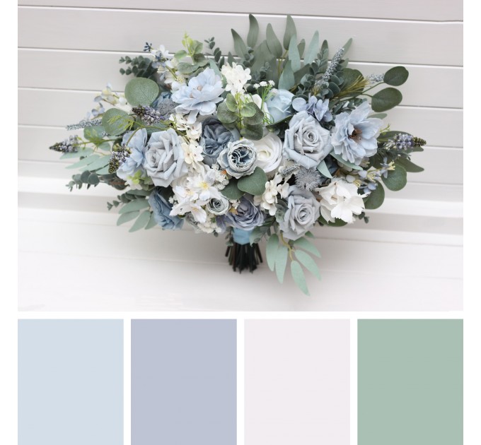Dusty Blue & Sky Blue Bridal Bouquet | Peonies, Roses & Anemones with Sage Green for Boho Weddings