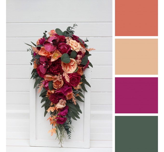 Wedding Bouquets in Magenta, Peach & Coral | Faux Bridal & Bridesmaid Bouquets