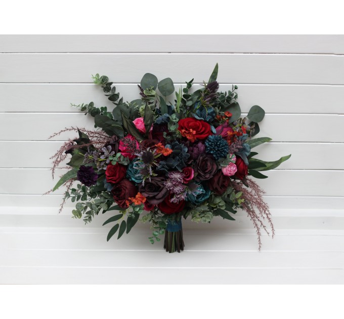 Jewel-Tone Wedding Bouquets in Purple, Red, Magenta & Burgundy | Faux Cascading Bridal & Bridesmaid Bouquets