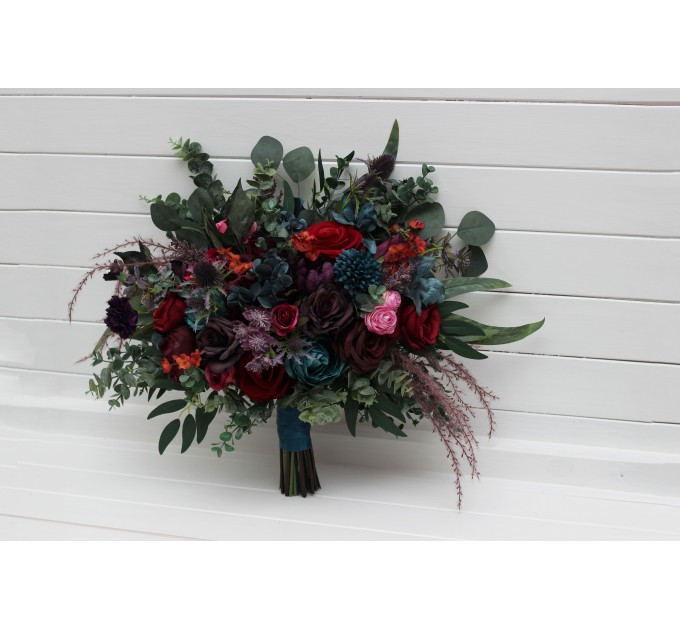 Jewel-Tone Wedding Bouquets in Purple, Red, Magenta & Burgundy | Faux Cascading Bridal & Bridesmaid Bouquets