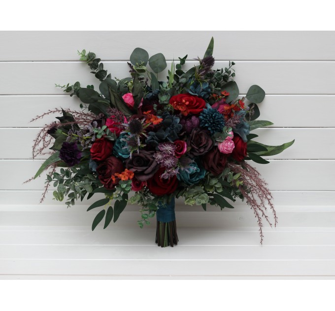 Jewel-Tone Wedding Bouquets in Purple, Red, Magenta & Burgundy | Faux Cascading Bridal & Bridesmaid Bouquets